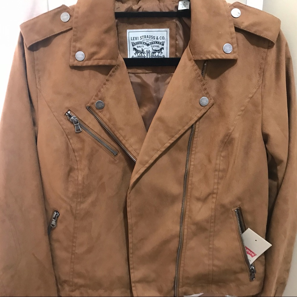 Levi’s Asymmetrical Faux Suede Tan Moto Jacket S - Picture 9 of 10